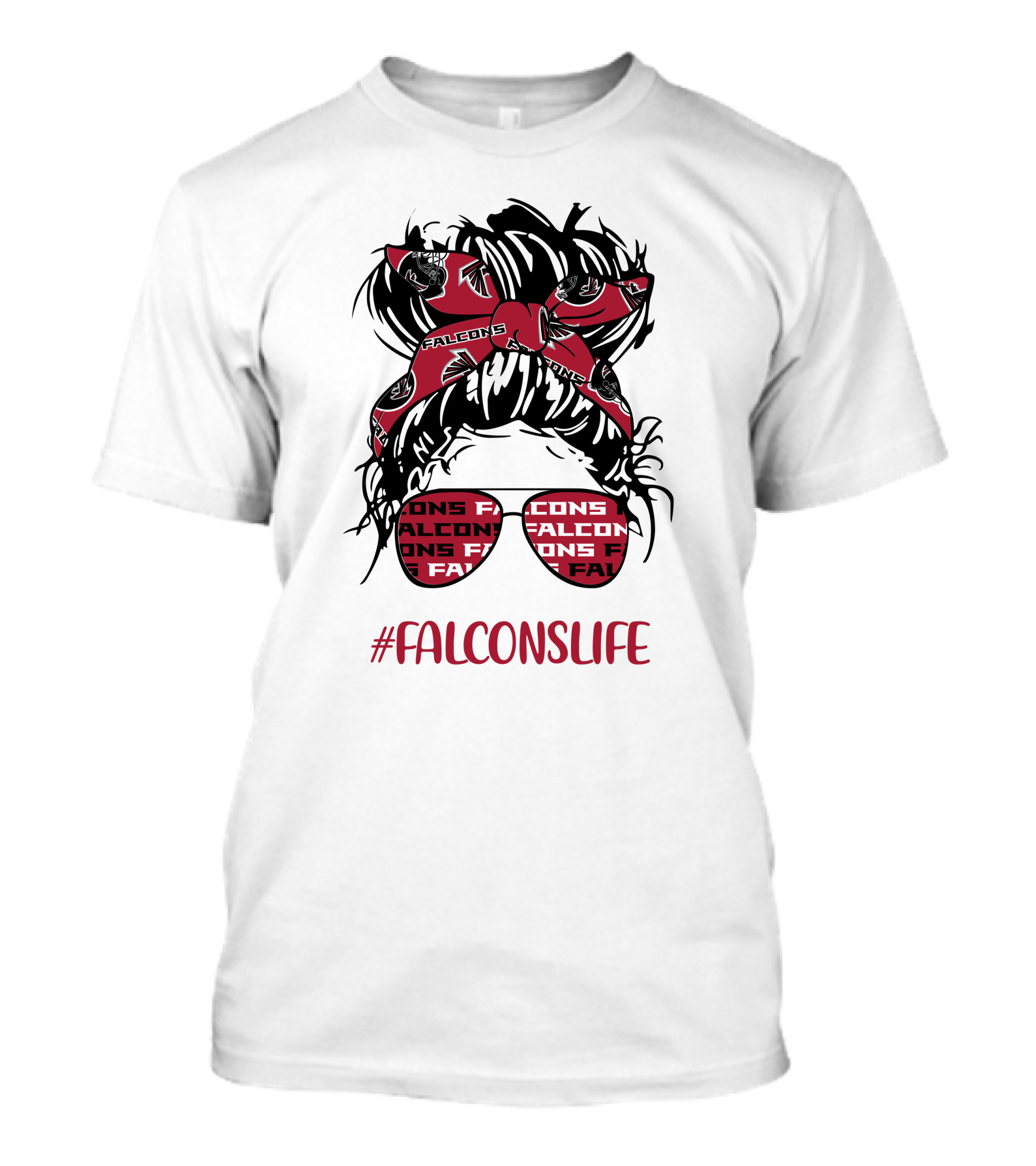 FALCONSLIFE Messy Bun Girl With Falcons Headband And Glasses T-Shirt