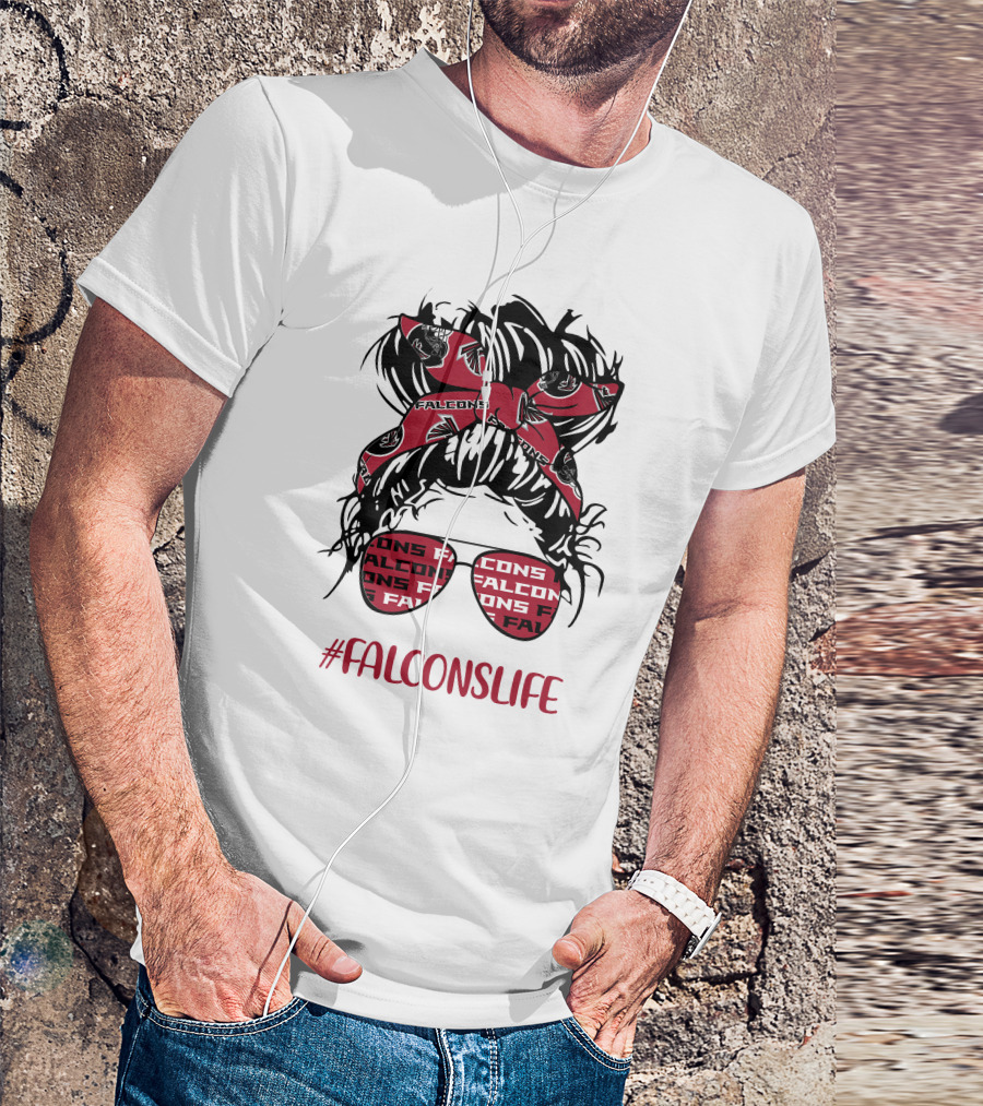 FALCONSLIFE Messy Bun Girl With Falcons Headband And Glasses T-Shirt