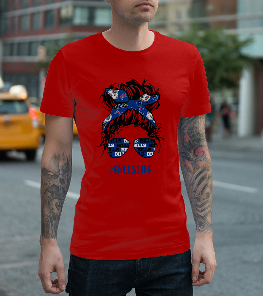 Buffalo Bills Billslife Messy Bun Headband Glasses Girl T-Shirt