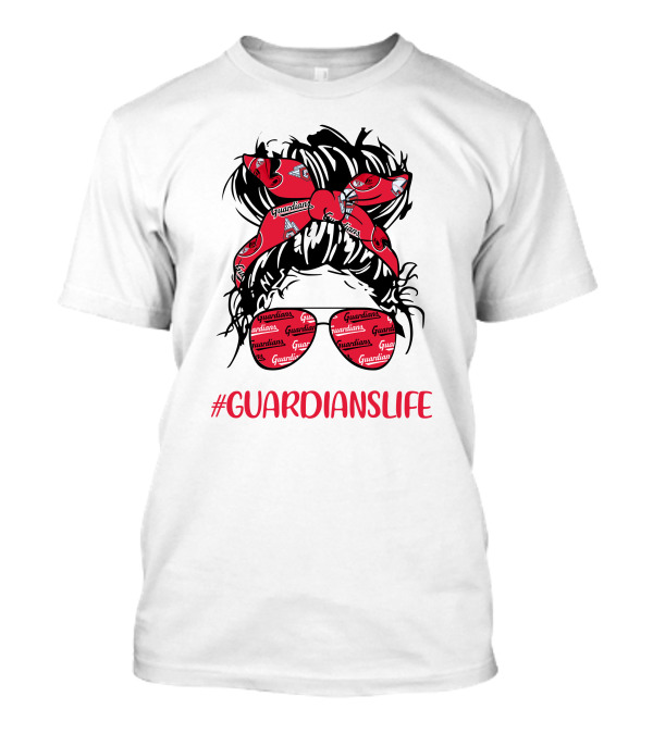 Cleveland Guardians Life Messy Bun Girl Headband Glasses #GuardiansLife T-Shirt