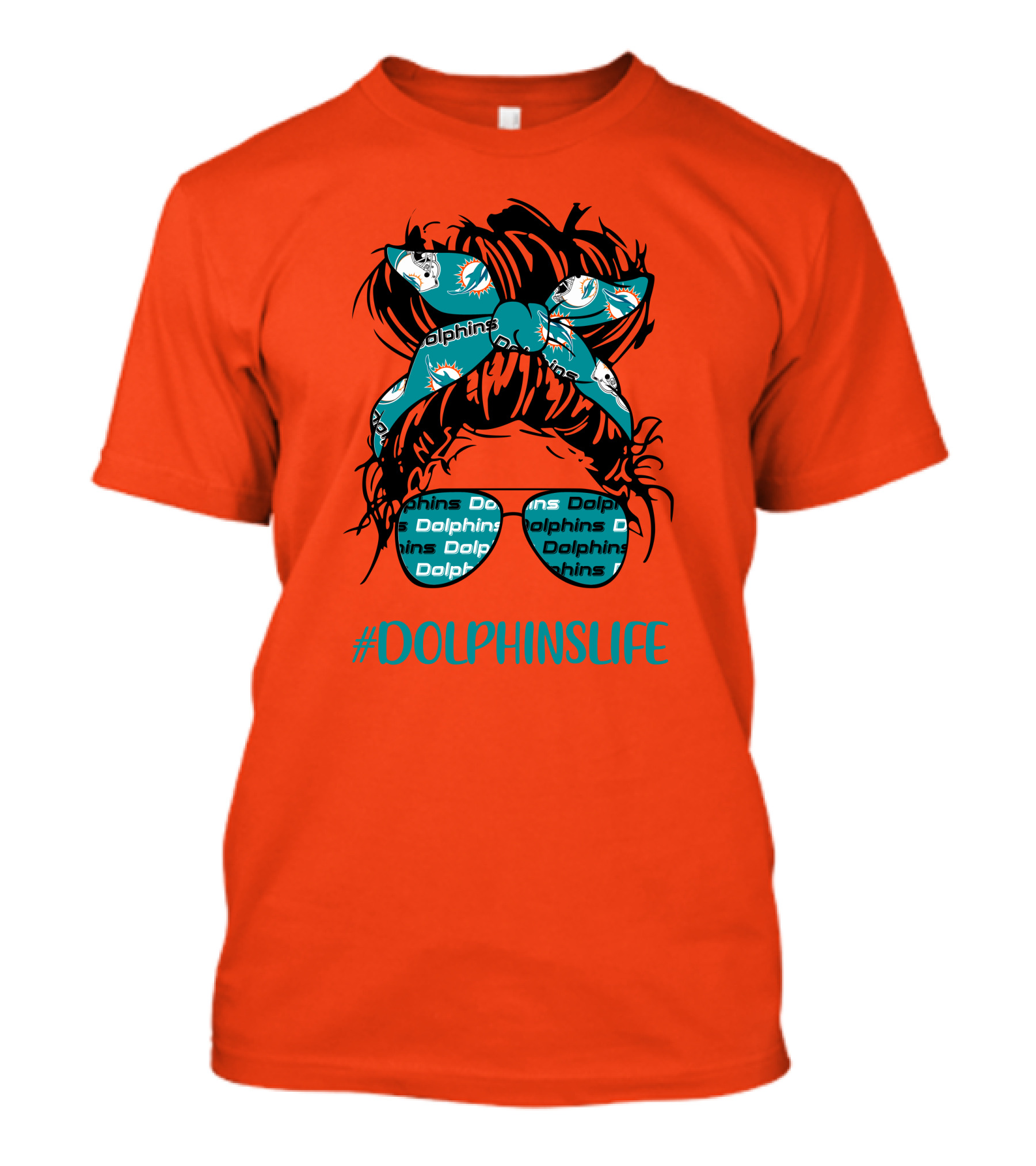 Miami Dolphins Life Messy Bun Girl Headband Glasses #DolphinsLife T-Shirt