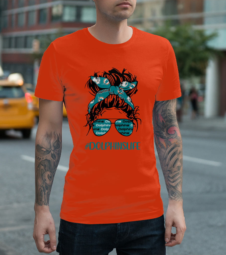 Miami Dolphins Life Messy Bun Girl Headband Glasses #DolphinsLife T-Shirt