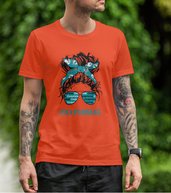 Miami Dolphins Life Messy Bun Girl Headband Glasses #DolphinsLife T-Shirt