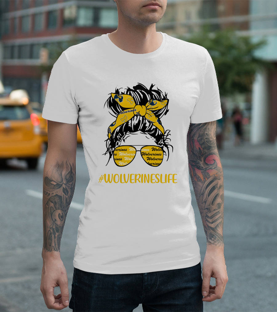 #Wolverineslife Messy Bun Girl With Headband And Glasses T-Shirt