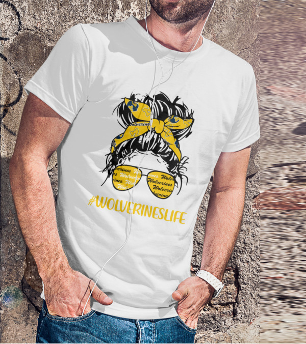 #Wolverineslife Messy Bun Girl With Headband And Glasses T-Shirt