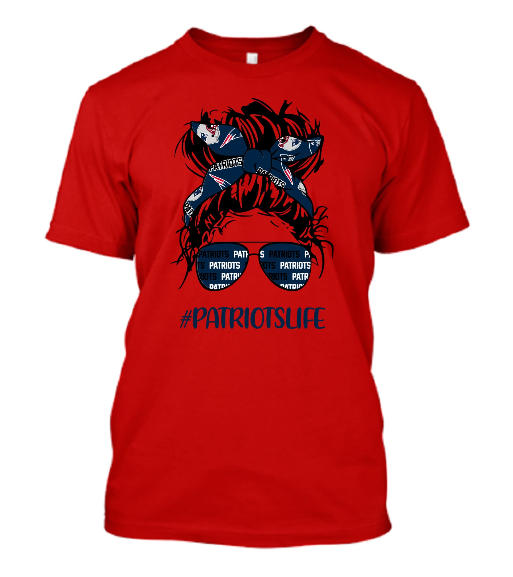 PATRIOTSLIFE New England Patriots Messy Bun Girl Headband Glasses T-Shirt