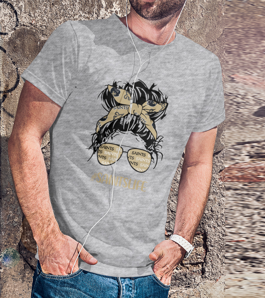 Messy Bun Girl With Saints Headband And Glasses #Saintslife T-Shirt