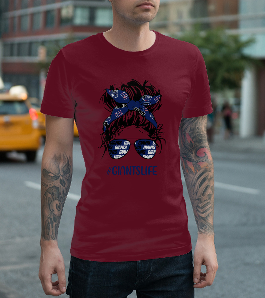 GIANTSLIFE Messy Bun Girl With New York Headband and Glasses T-Shirt
