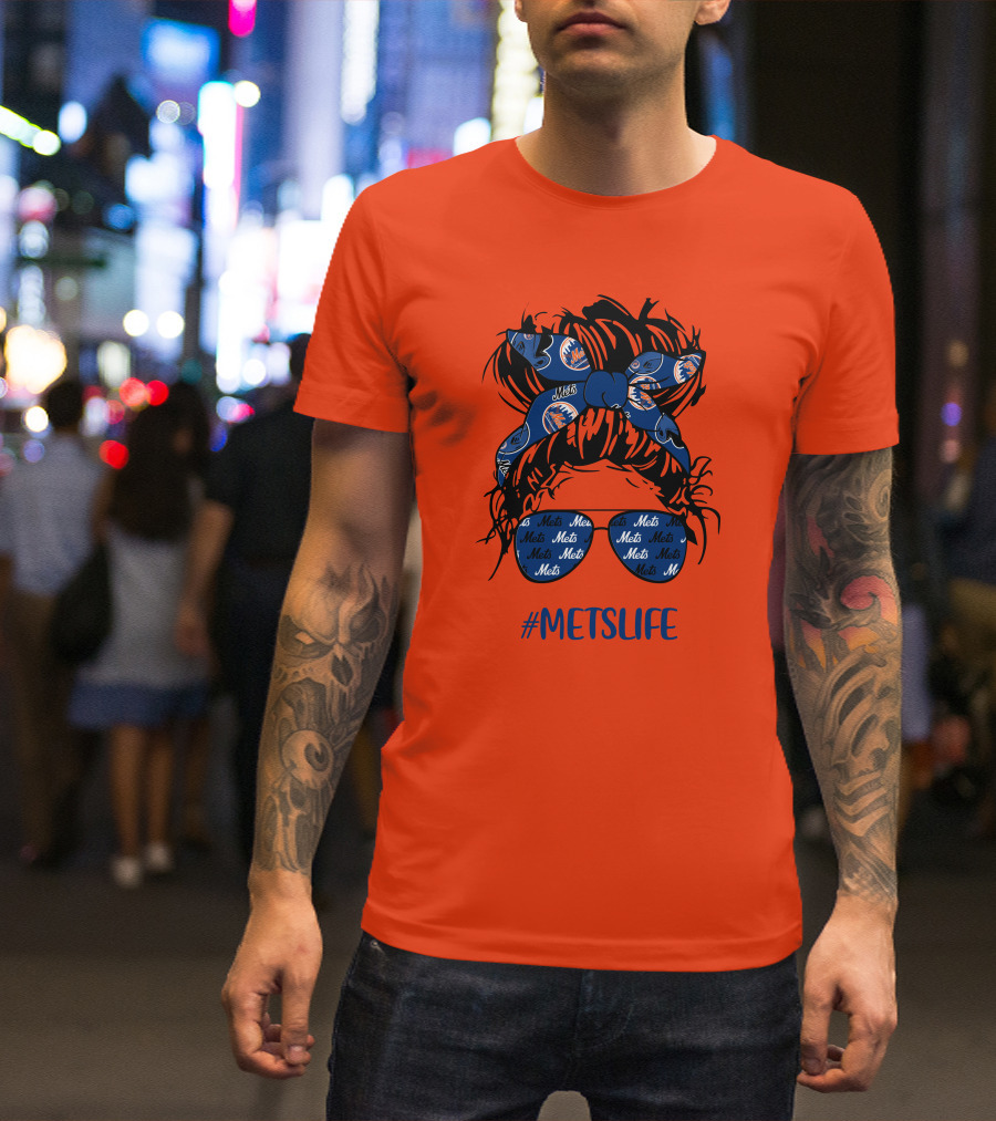 New York Mets Life Messy Bun Girl Headband Glasses #MetsLife T-Shirt