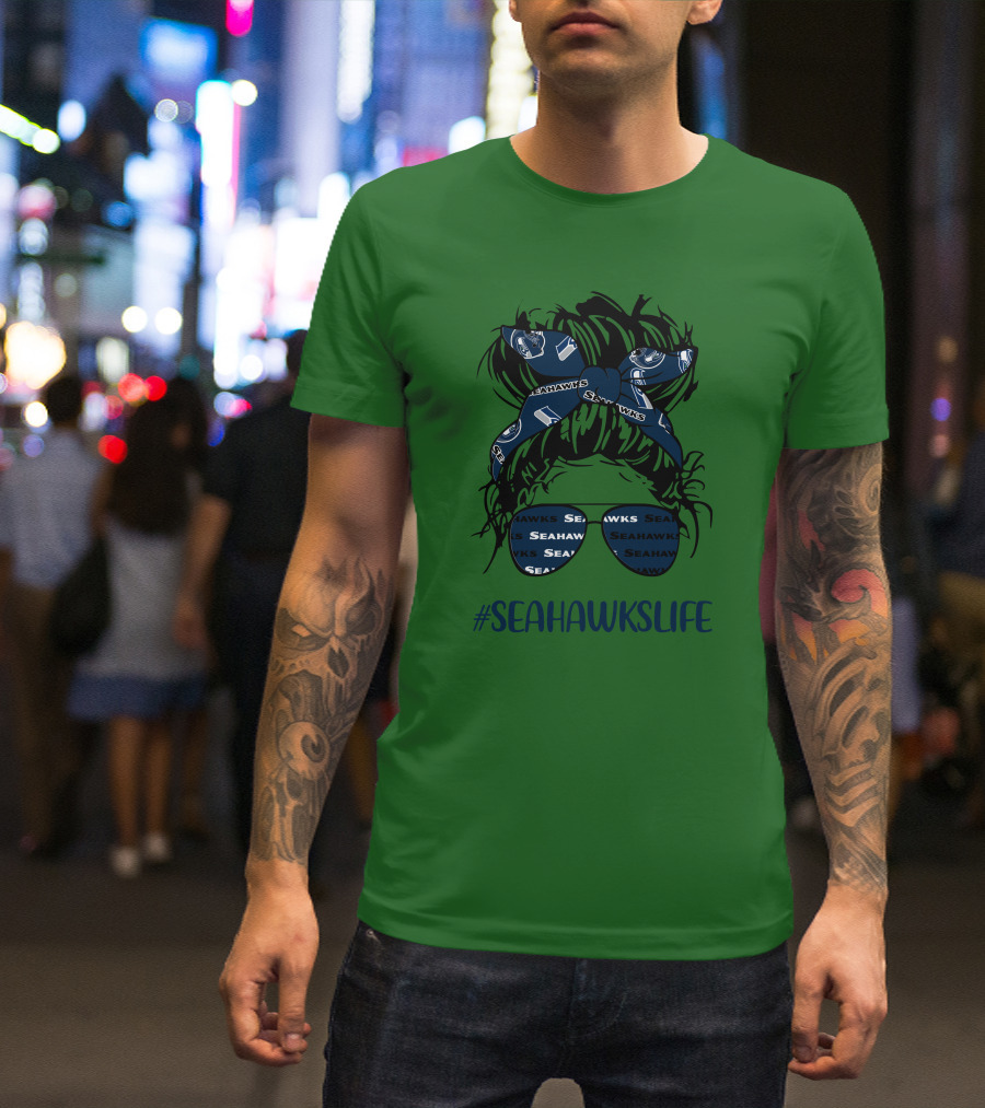 SEAHawksLife Messy Bun Girl With Headband And Glasses T-Shirt