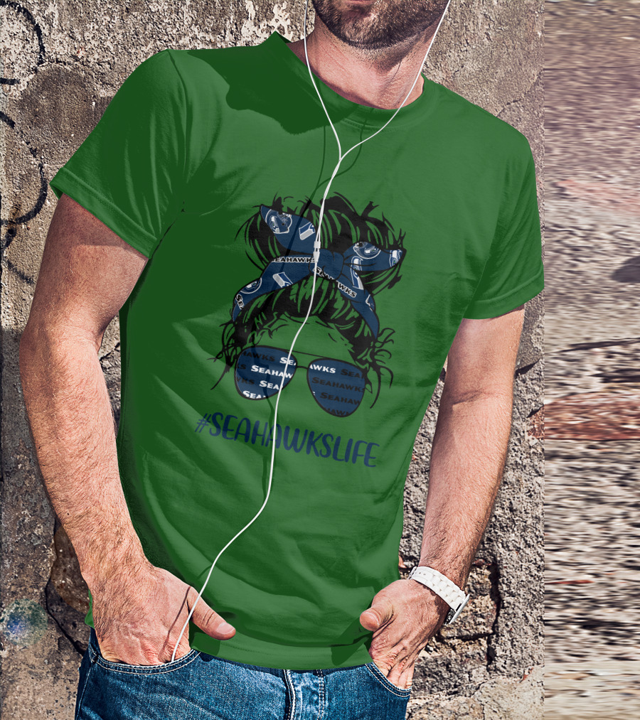 SEAHawksLife Messy Bun Girl With Headband And Glasses T-Shirt