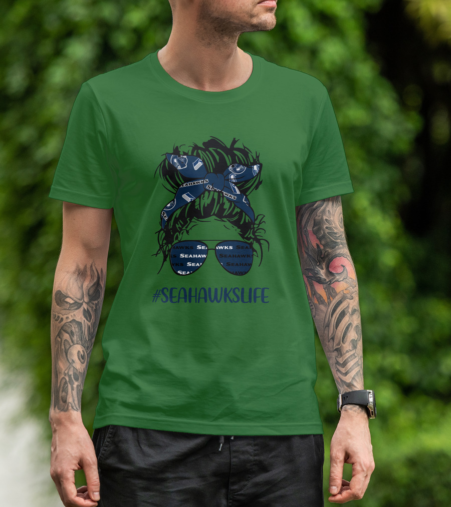 SEAHawksLife Messy Bun Girl With Headband And Glasses T-Shirt