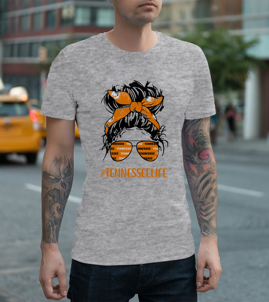 TennesseeLife Tennessee Volunteers Messy Bun Girl Headband Glasses T-Shirt