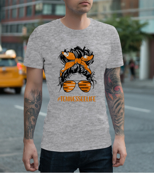TennesseeLife Tennessee Volunteers Messy Bun Girl Headband Glasses T-Shirt