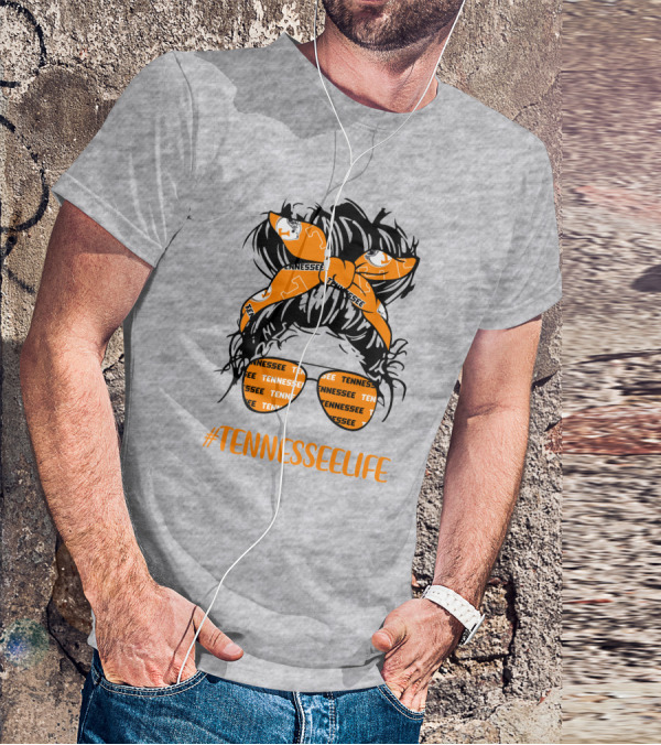 TennesseeLife Tennessee Volunteers Messy Bun Girl Headband Glasses T-Shirt