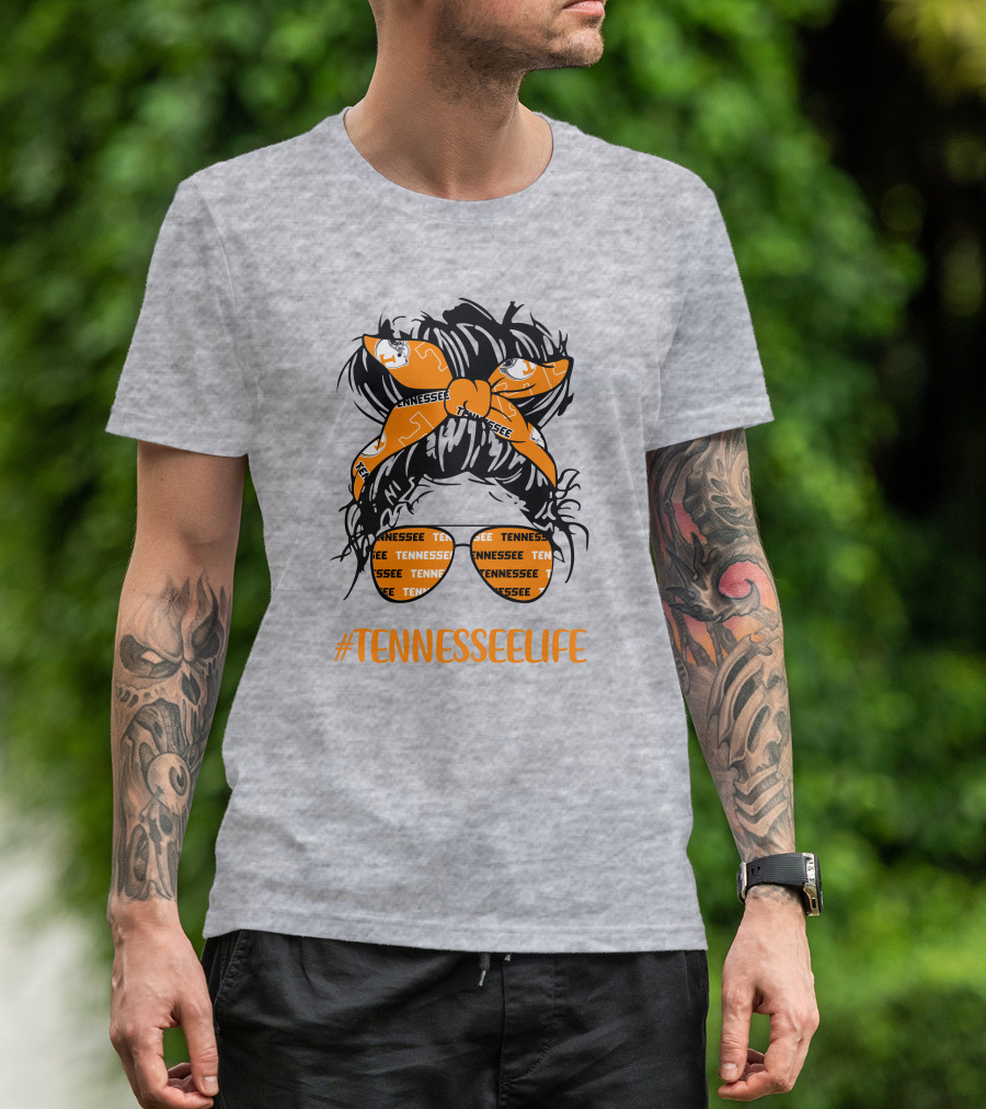 TennesseeLife Tennessee Volunteers Messy Bun Girl Headband Glasses T-Shirt