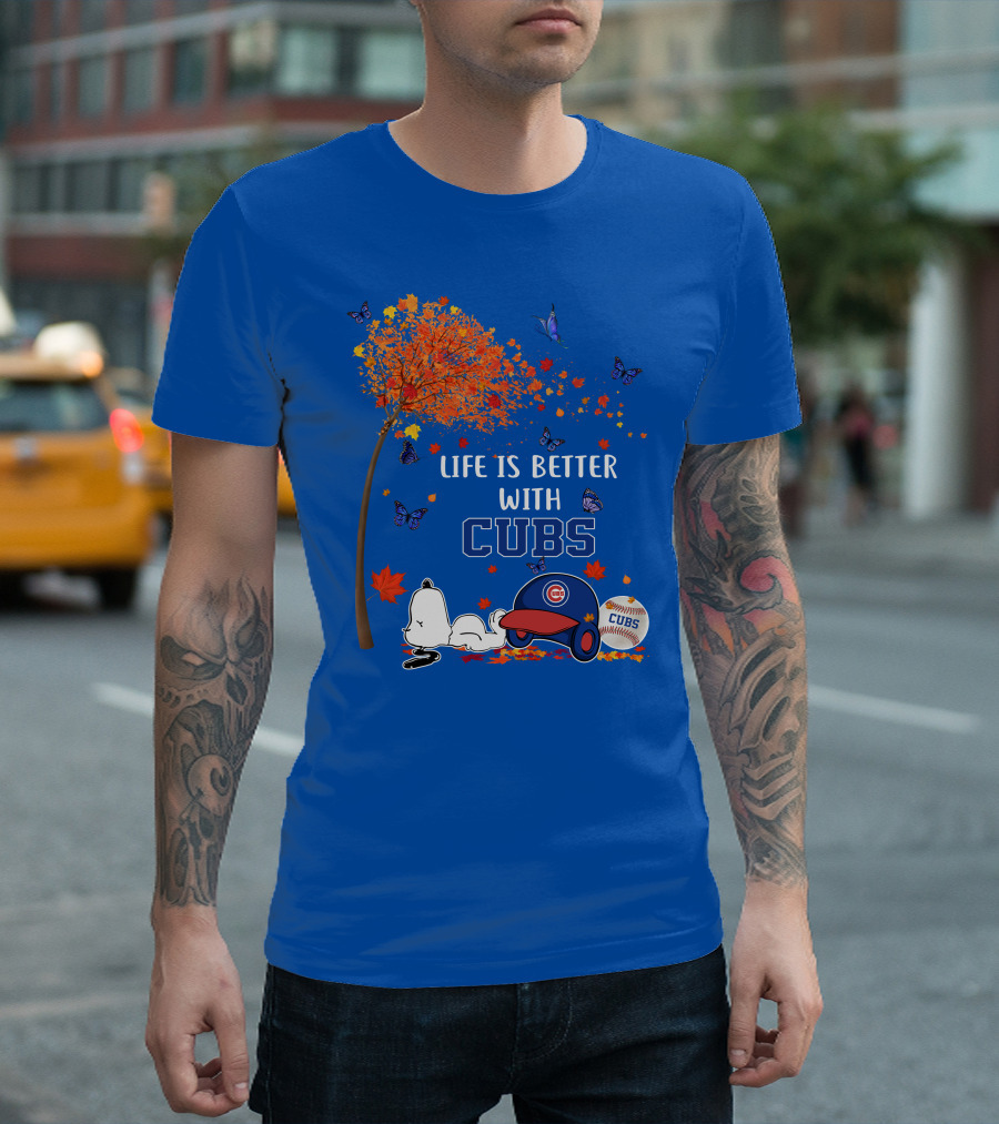 Life is Better with Cubs Autumn Tree Baseball Hat and Ball T-Shirt