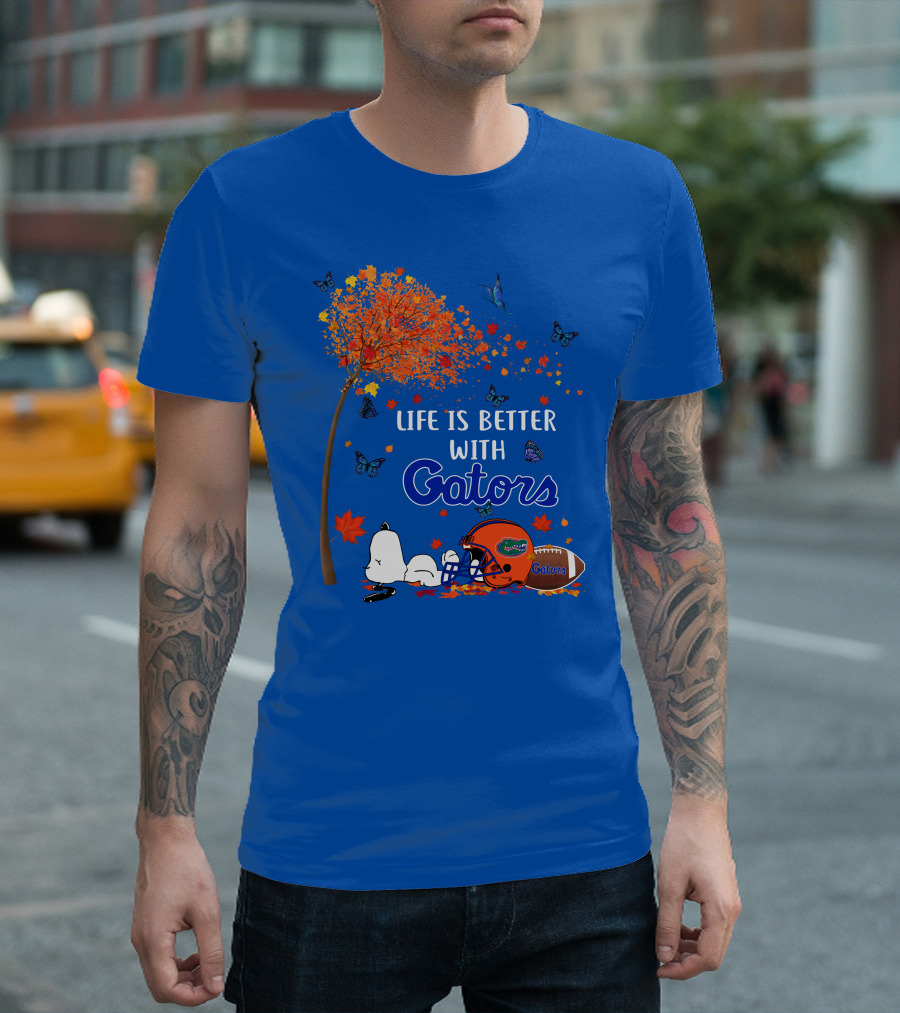 Life Is Better With Florida Gators Snoopy Helmet Football Tree Butterflies T-Shirt