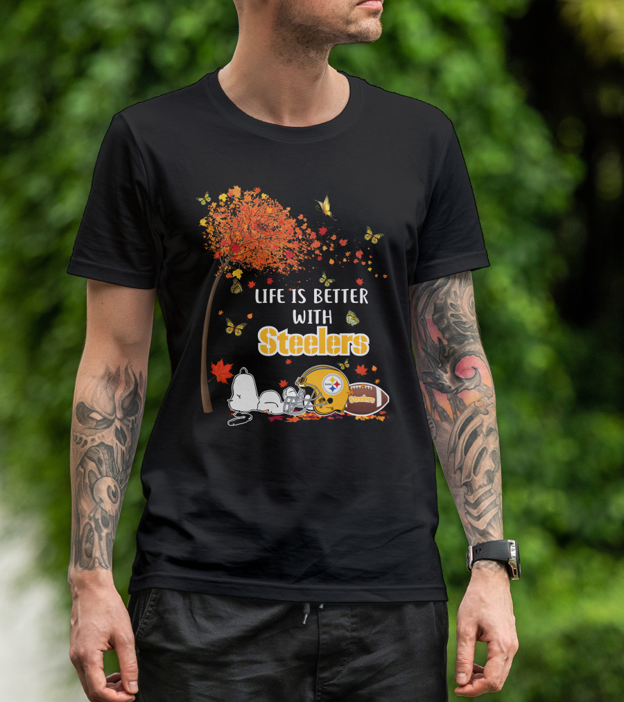 Life Is Better With Steelers Autumn Snoopy Football Helmet T-Shirt