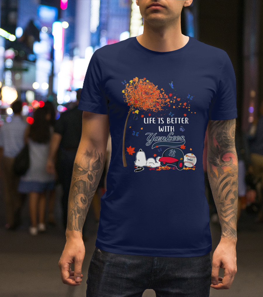 Life Is Better With Yankees Autumn Vibes Snoopy Baseball T-Shirt