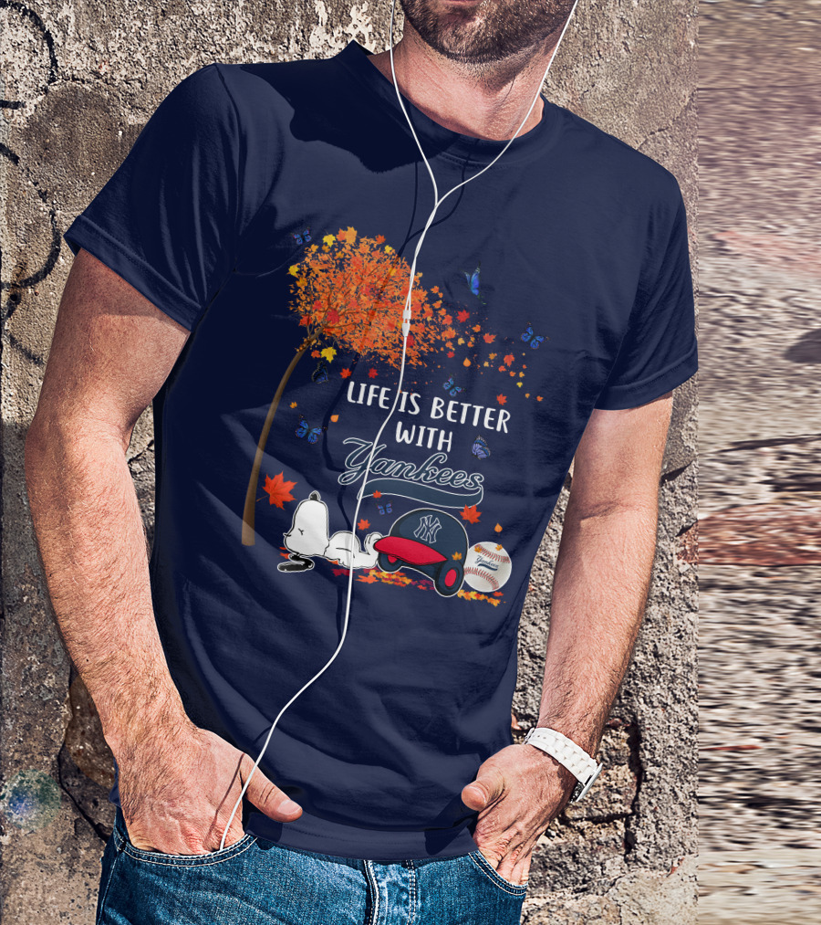 Life Is Better With Yankees Autumn Vibes Snoopy Baseball T-Shirt