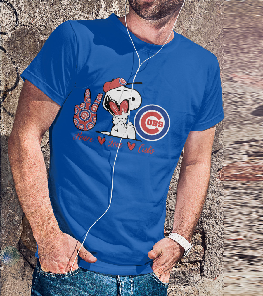 Peace Love Cubs Snoopy Chicago Cubs Baseball T-Shirt