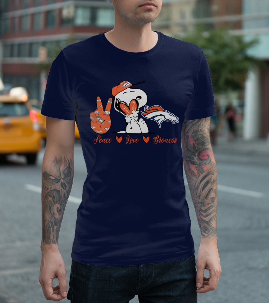 Peace Love Denver Broncos Snoopy Embrace T-Shirt