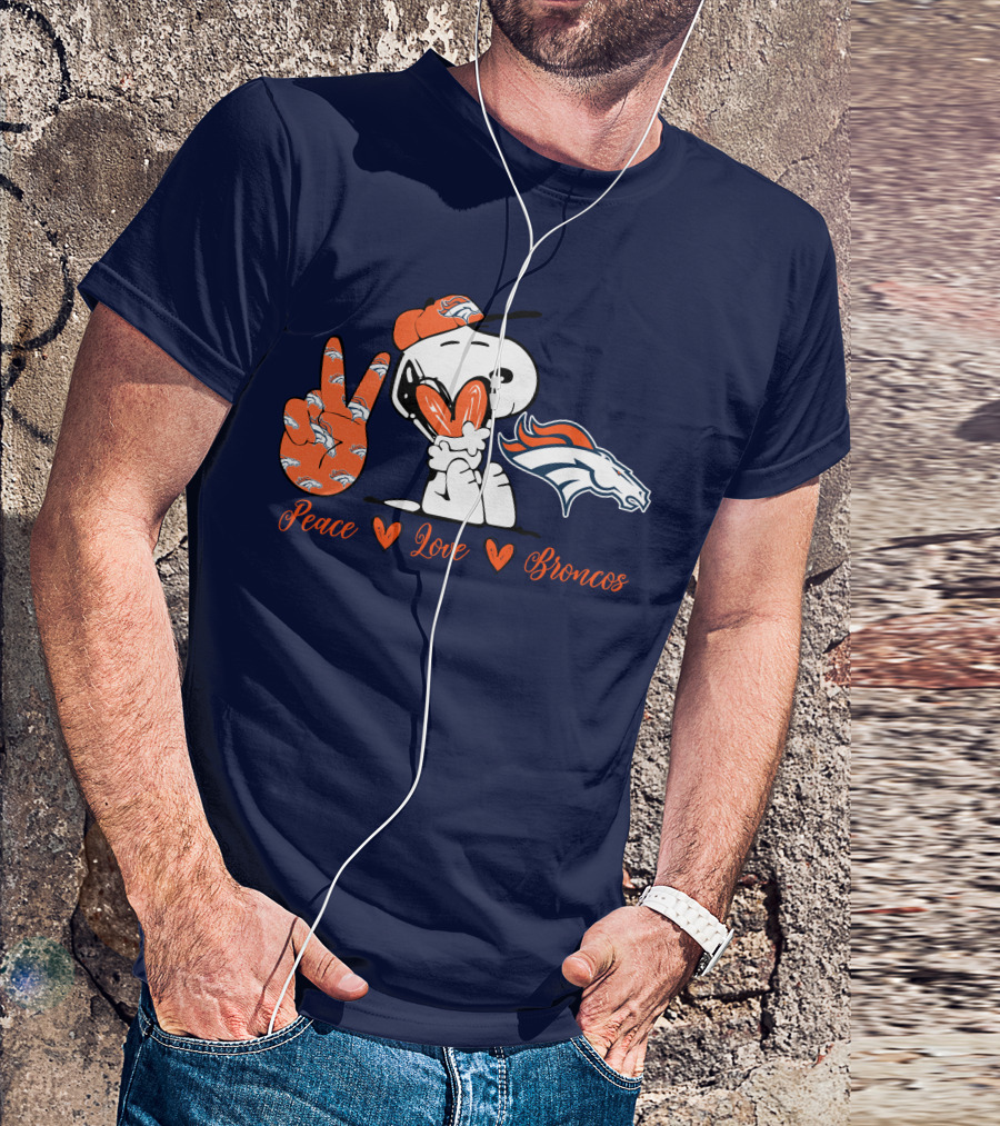 Peace Love Denver Broncos Snoopy Embrace T-Shirt
