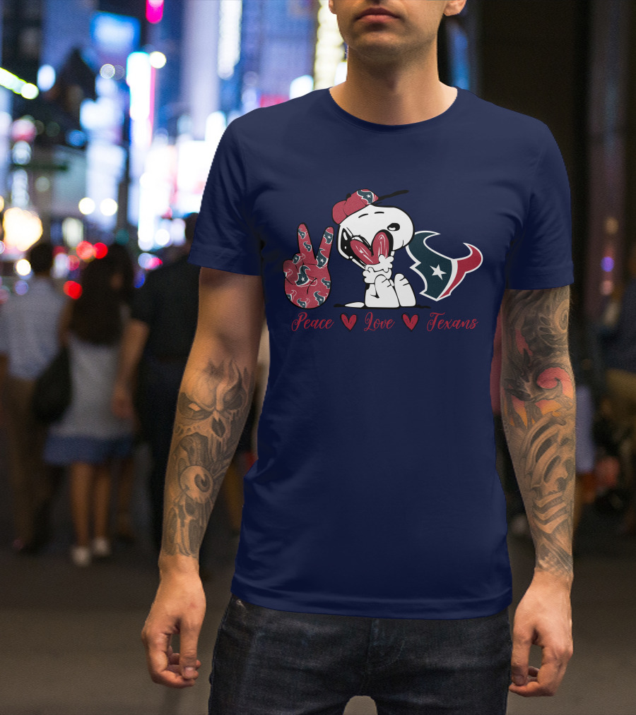 Snoopy Peace Love Houston Texans Football Fan T-Shirt