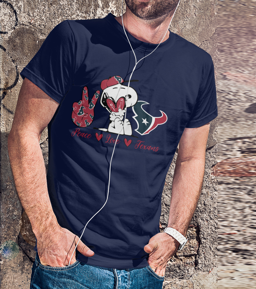Snoopy Peace Love Houston Texans Football Fan T-Shirt