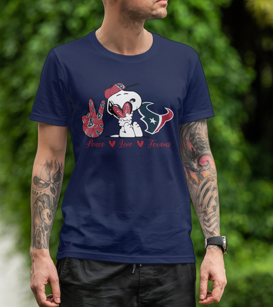 Snoopy Peace Love Houston Texans Football Fan T-Shirt