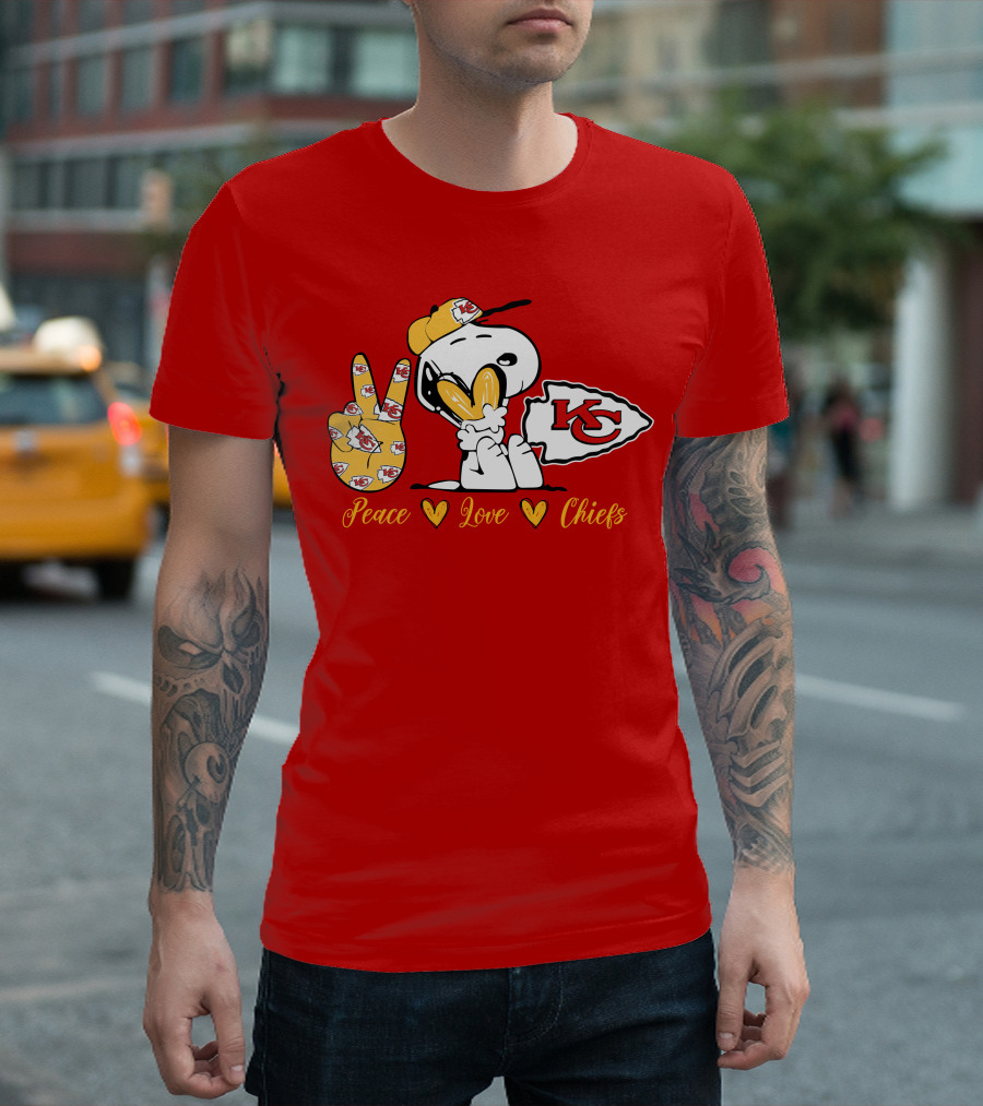 Peace Love Kansas City Chiefs Snoopy Nfl Emojis T-Shirt