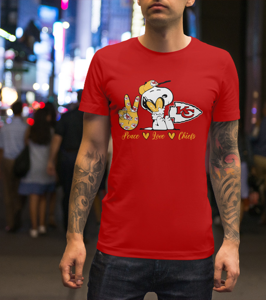 Peace Love Kansas City Chiefs Snoopy Nfl Emojis T-Shirt