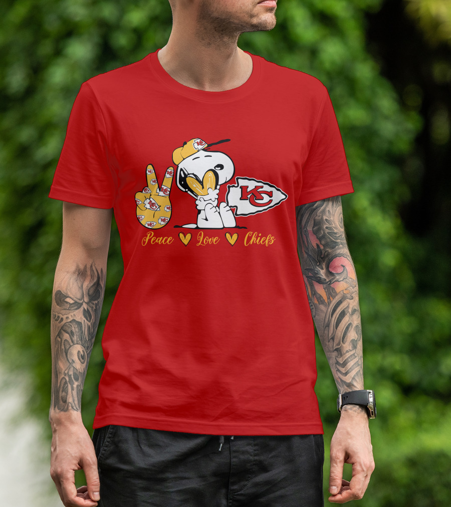 Peace Love Kansas City Chiefs Snoopy Nfl Emojis T-Shirt