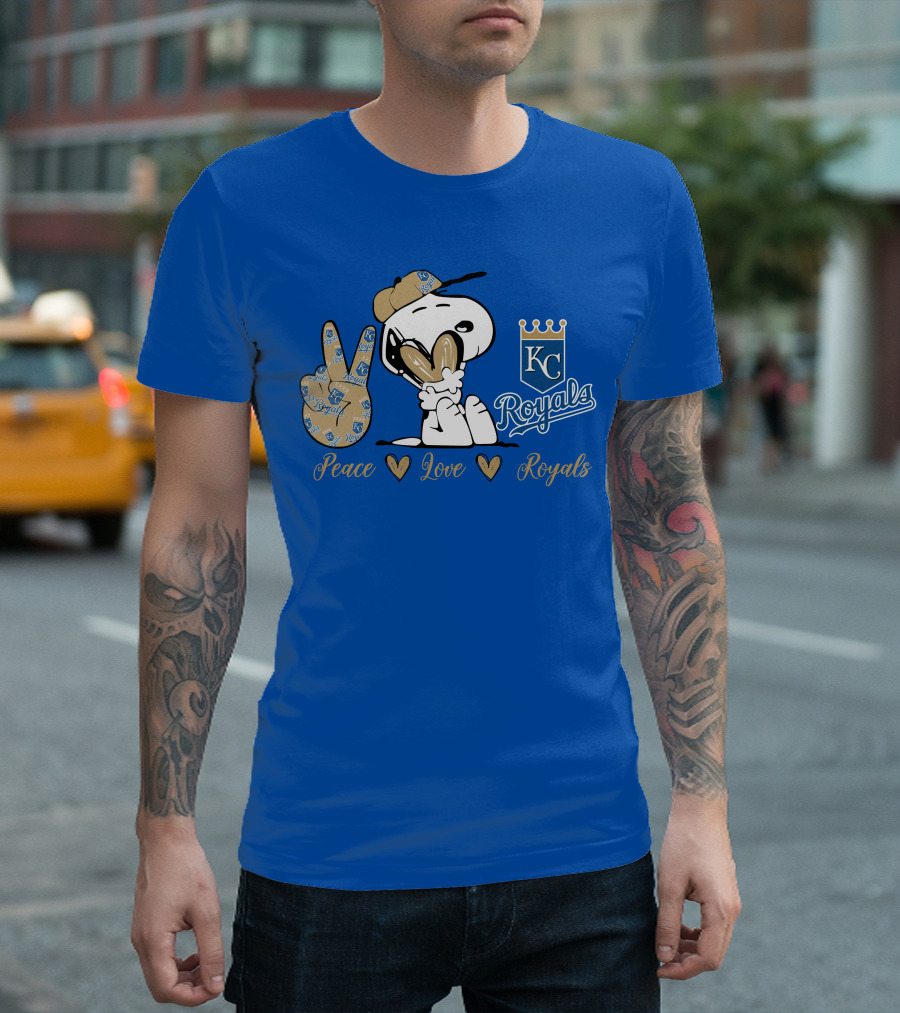 Snoopy Wearing Kansas City Royals Cap Peace Love Royals T-Shirt