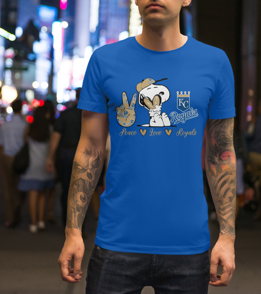 Snoopy Wearing Kansas City Royals Cap Peace Love Royals T-Shirt