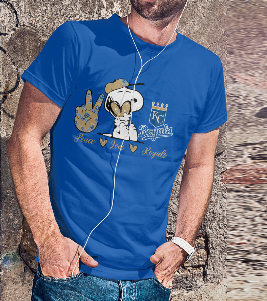 Snoopy Wearing Kansas City Royals Cap Peace Love Royals T-Shirt