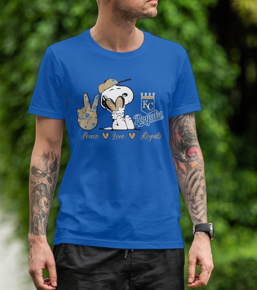 Snoopy Wearing Kansas City Royals Cap Peace Love Royals T-Shirt