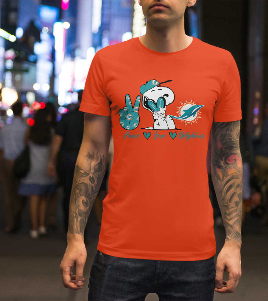 Peace Love Miami Dolphins Snoopy Fan T-Shirt