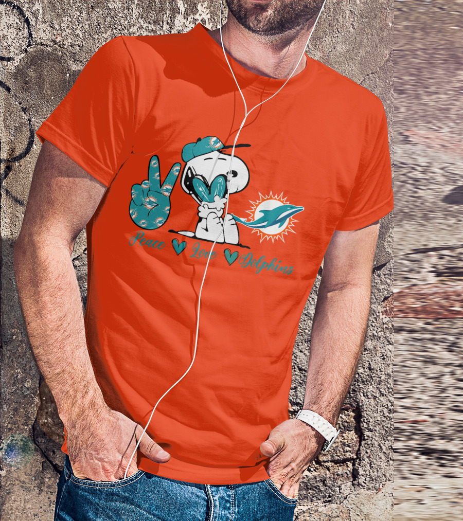 Peace Love Miami Dolphins Snoopy Fan T-Shirt