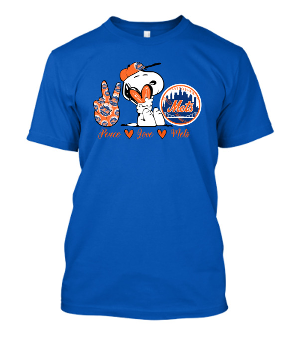 Snoopy Peace Love Mets New York City Skyline Baseball T-Shirt