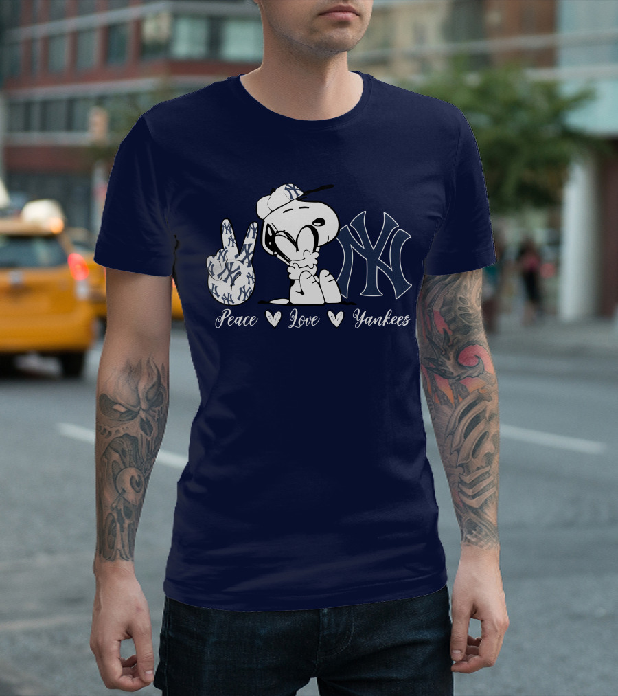 Peace Love Yankees Snoopy Ny Yankees T-Shirt