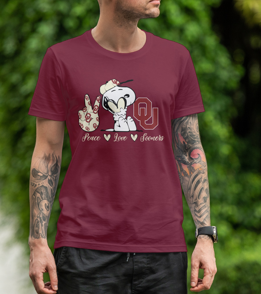 Peace Love Oklahoma Sooners Snoopy Ou T-Shirt