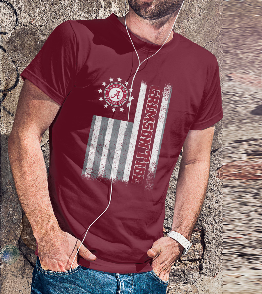 Alabama Crimson Tide Logo Stars And Stripes American Flag T-Shirt