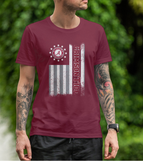 Alabama Crimson Tide Logo Stars And Stripes American Flag T-Shirt