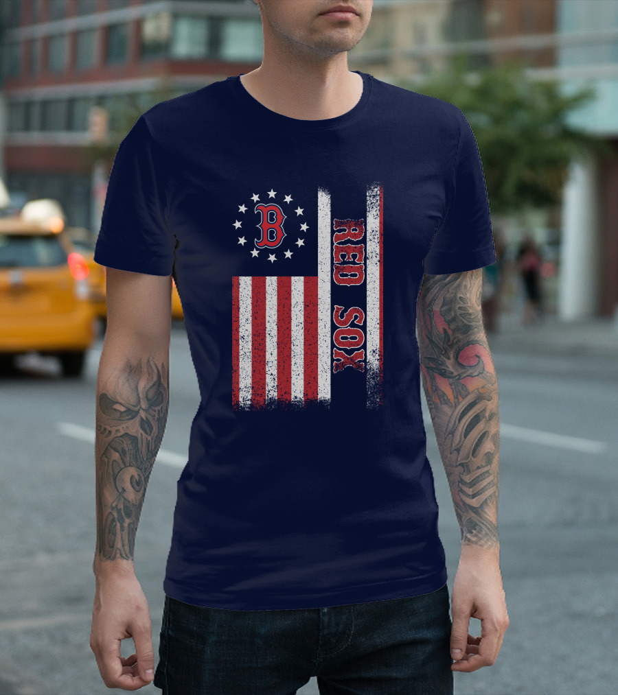 Boston Red Sox American Flag Stars And Stripes T-Shirt