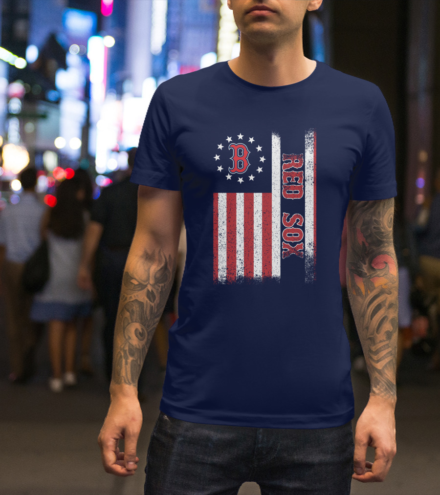 Boston Red Sox American Flag Stars And Stripes T-Shirt