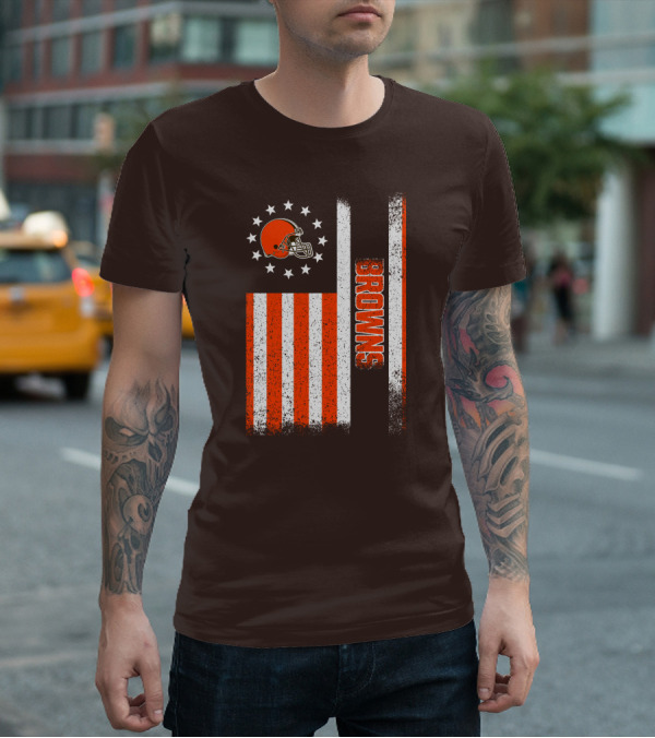 Cleveland Browns Flag Stars And Stripes Helmet Browns T-Shirt