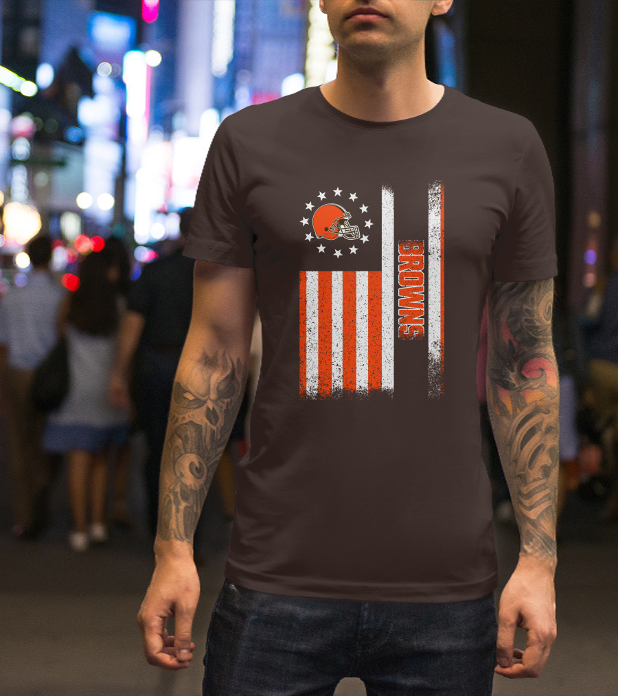 Cleveland Browns Flag Stars And Stripes Helmet Browns T-Shirt