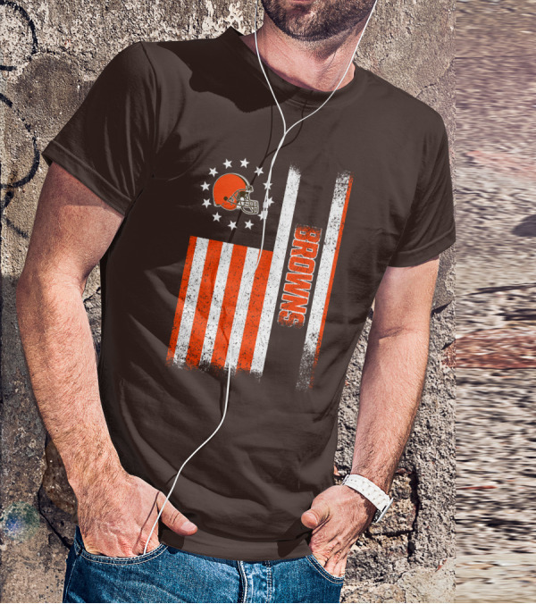 Cleveland Browns Flag Stars And Stripes Helmet Browns T-Shirt